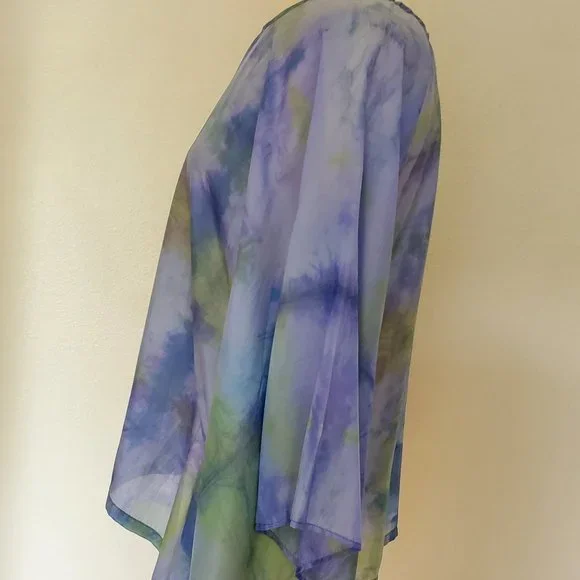 NEW Silk Caftan Kaftan top batwing shirt resort S M L XL green blue painted dyed - Picture 4 of 8